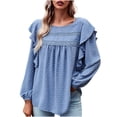 thumbnail image 1 of Pompotops Blouse à Manches Longues Col Rond Mode Décontractée pour Femmes, Couleur Unie, Toutes Saisons, Liquidation, 1 of 8
