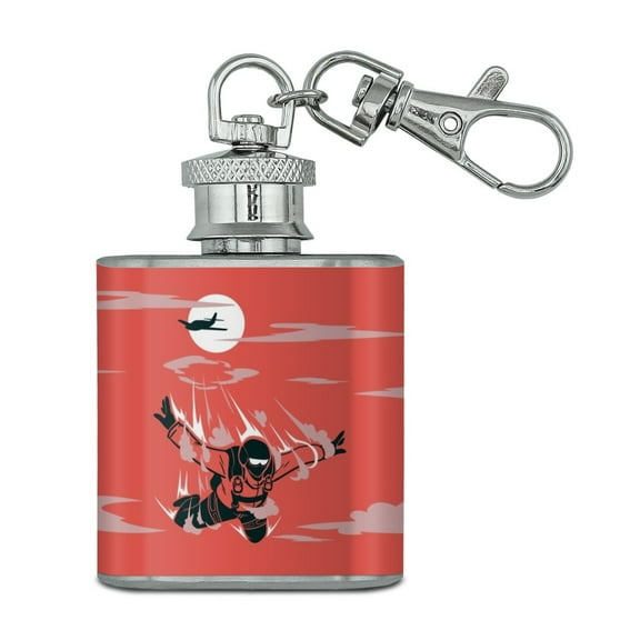 Skydiver Skydiving Out of Plane Stainless Steel 1oz Mini Flask Key Chain