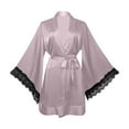 thumbnail image 4 of HJYCHN Women's Short Satin Kimono Robe with Elegant Lace Trim and Comfortable Three Quarter Sleeves for Bridal Nightwear and Relaxation Pink S, 4 of 5