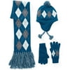 Faded Glory - Argyle Beanie, Gloves and Scarf Set