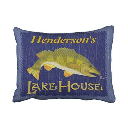 Lake Throw Pillows WinHome Rectangle Throw Pillow Covers Vintage Lake House Rustic Nautical Bass Fish Add Name Pillowcases Polyester 20 x 30 Inch With Hidden Zipper Home Sofa Cushion Decorative Pillowcase ()