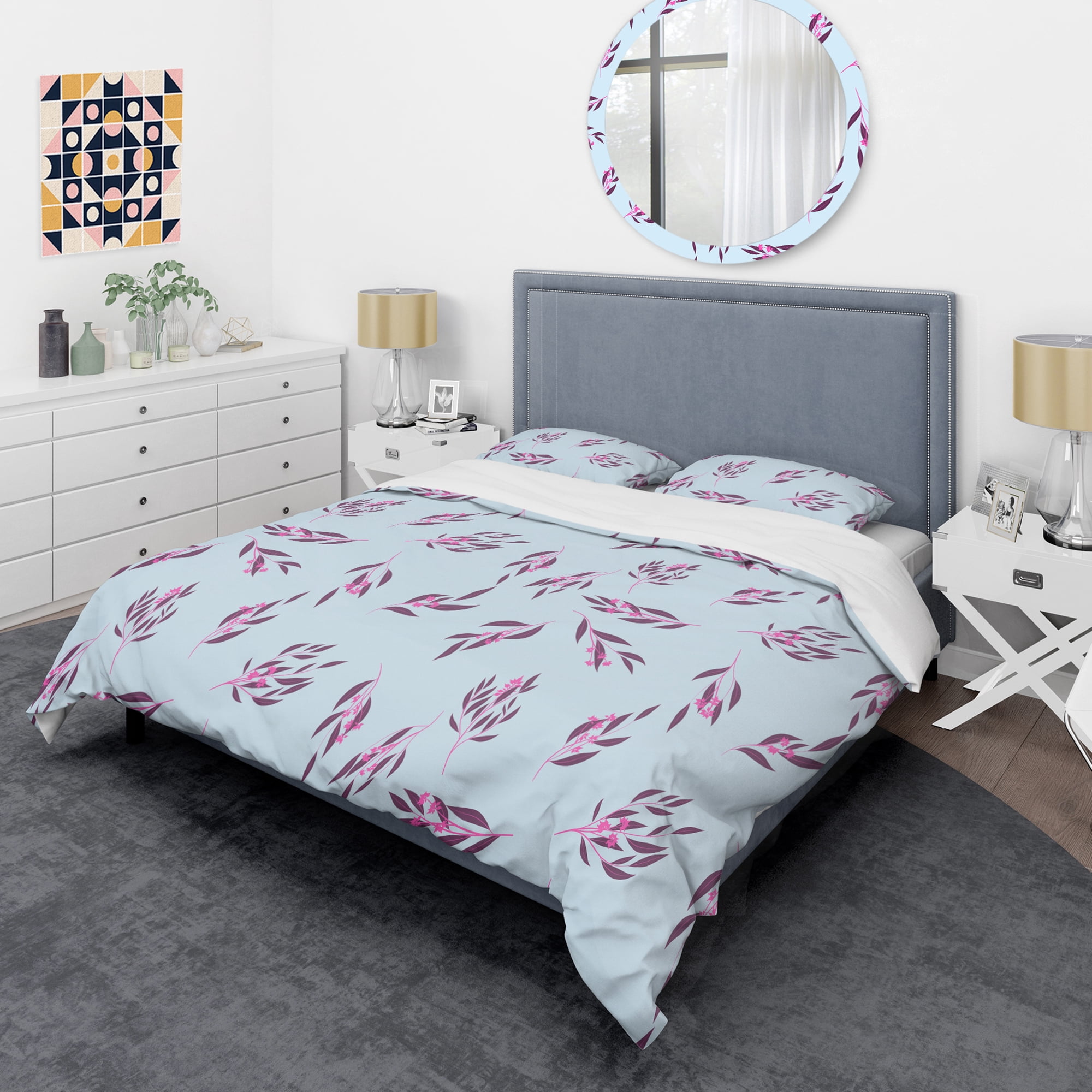 Designart 'Bright Eucalyptus Floral Pattern I' Mid-Century Modern Duvet Cover Set
