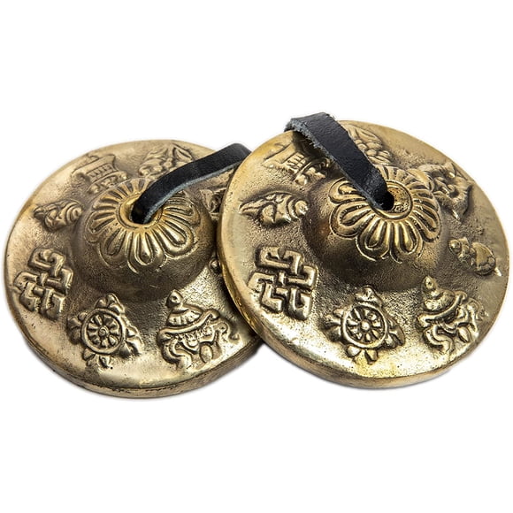 Tingsha Cymbals Bells - Easy To Play - Meditation Mindfulness Chime For Chakra Healing Spiritual Dharma Gifts Handcrafted Tibetan By Himalayan Bazaar (Asta Mangal)