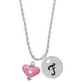 thumbnail image 1 of Delight Jewelry Silvertone Hot Pink Enamel Heart with Cutout Silvertone Script Initial Disc - F - Charm Necklace, 20"+3", 1 of 4