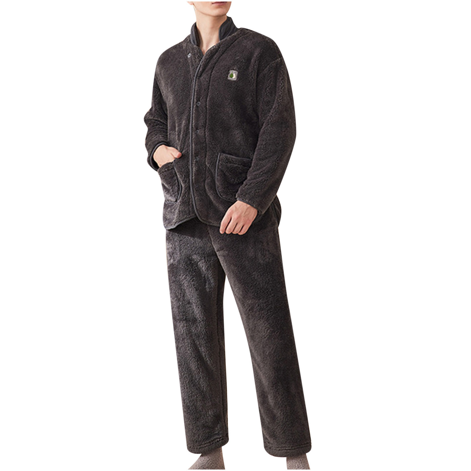 Clearance Men's Flannel Pajama Set Warm Thicken Casual Homewear Fleece