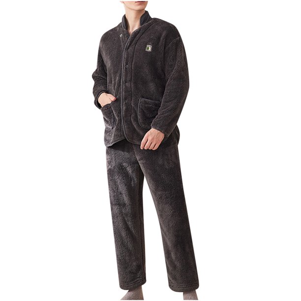 Clearance Men's Flannel Pajama Set Warm Thicken Casual Homewear Fleece