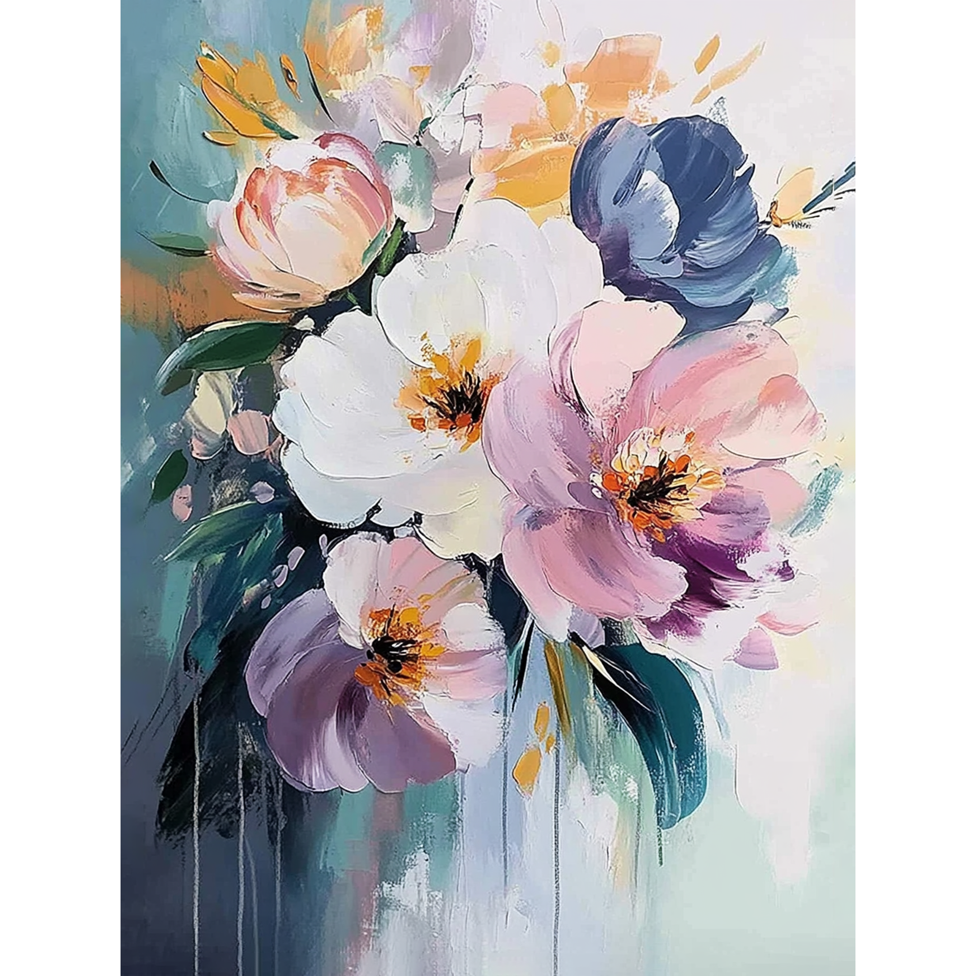 Abstract Floral Oil Painting Decorative Art/Canvas Print, Suitable for Living Room, Bedroom, Kitchen, Dining Room, Office, Hotel, Coffee Shop and Entryway Wall Decor.