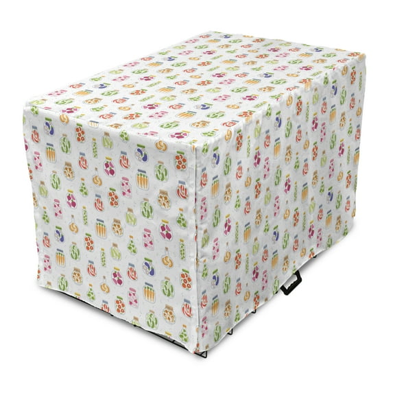 Kitchen Dog Crate Cover, Preserved Vegetables Along Eggplants Carrots Beets Olives in Jars Harvest Season, Easy to Use Pet Kennel Cover Small Dogs Puppies Kittens, 7 Sizes, Multicolor, by Ambesonne
