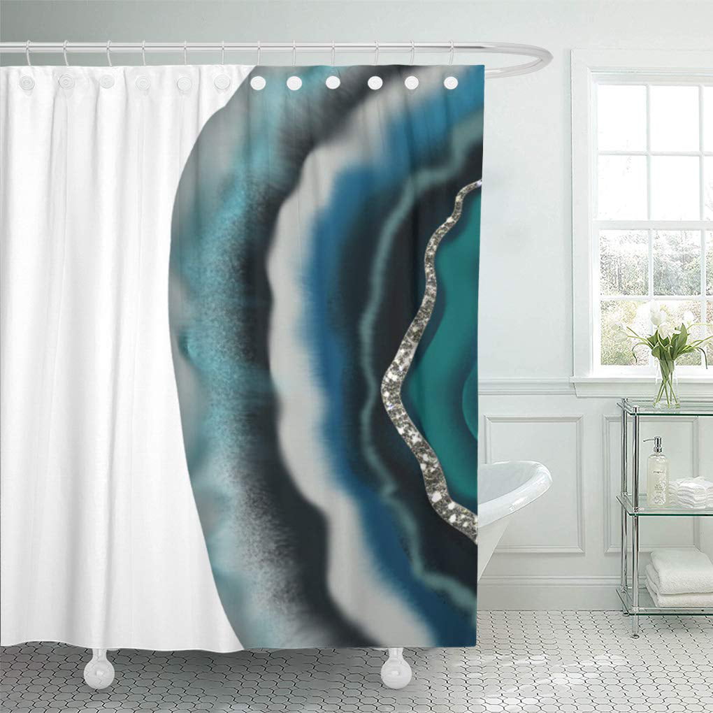 Atabie Gray Wall Aqua Geode Agates Sets, Agate Shower Curtain
