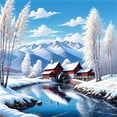 thumbnail image 1 of Riverside Winter Cottage Oil Painting Canvas Rhinestone Landscape 5D DIY Diamond Embroidery Set Gift, 30*30cm, without frame.,4136, 1 of 4