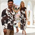 thumbnail image 2 of Psesaysky Brown Cow Print Couples Outfits His and Her Matching Sets Boho Short Sleeve Dress Polo Shirts or Elegant Bodycon Dress for Men and Women Matching Festival Party Outfits,S-3XL, 2 of 6