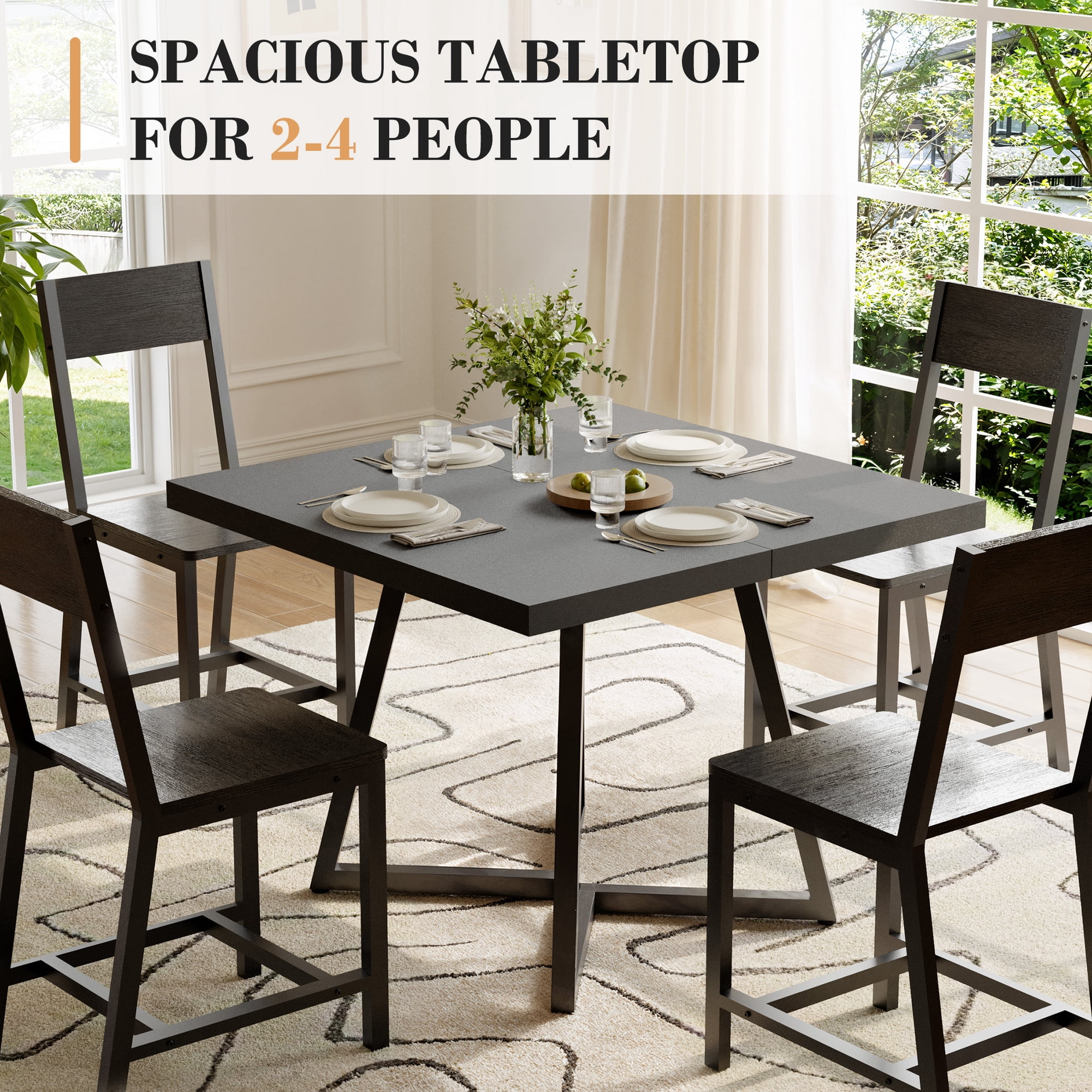 Gelloan 31.5" Square Dining Table Industrial Dinner Table with Metal Base, Kitchen Table for Dining Room, Small Space, Apartment(Only Table),Black