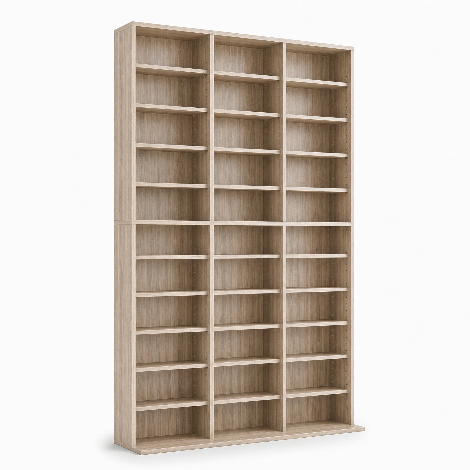 11-Tier Tall Media Storage Cabinet Bookcase – 33-Compartment CD/DVD/Blu-ray Display Tower with Adjustable Shelves Floor-Standing Multimedia Shelf for Home Office Natural Finish