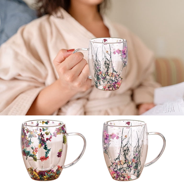 Insulated Double-layer Glass Cup With Handle, Artistic Glass Espresso Cup, 350ml Double Wall Insulated Glass Coffee Mugs, Anti-Scald Thick Expresso
