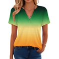 thumbnail image 4 of Women Summer V Neck Short Sleeve Shirts Gradient Color Loose Fit Top Casual Breathable Business Daily Wear Trendy Fashion Ladies Tee Shirt White 2XL, 4 of 6