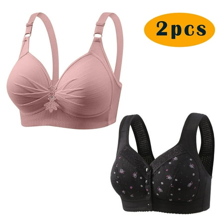 BSDJILFG BSDJILFG Sports Bras for Women Large Bust 2PC Pink Push-Up Bras and Front Closure Black Daisy Bra Seamless Wireless Bra Winter Clearance