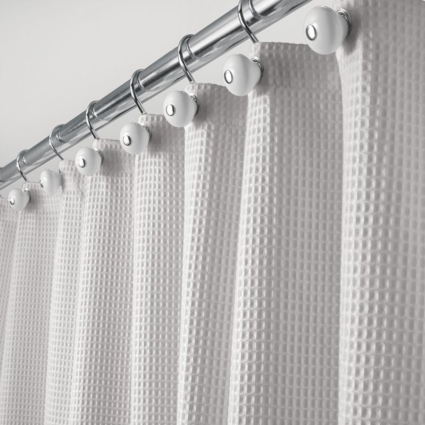 mDesign Waffle Weave Fabric Shower Curtain 72" Long Light Gray
