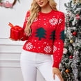 thumbnail image 2 of Hueook Cable Knit Sweater Women Sweater Women Women's Christmas Print Long Sleeve Round Neck Sweater Red XL, 2 of 5