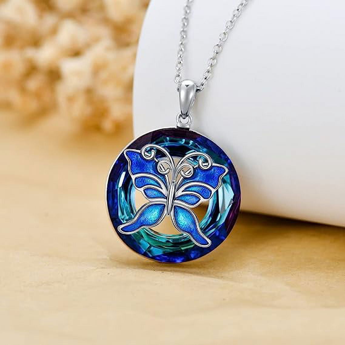 SISGEM Butterfly Necklace 925 Sterling Silver Blue Butterfly Necklace with Crystal Jewelry Gifts for Women Friend Wife Mother