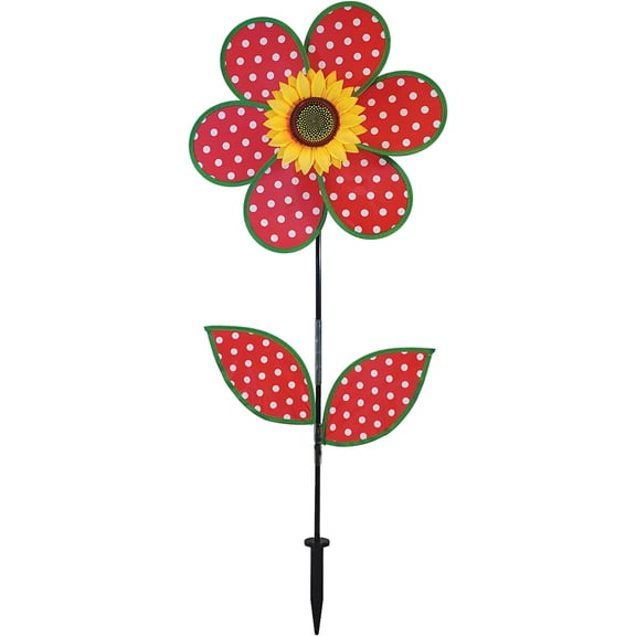 In the Breeze 2647 — 16-Inch Polka Dot Sunflower Spinner with Leaves