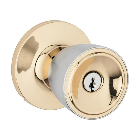 Weiser Beverly Keyed Entry Knobs en Bright Brass/Satin Chrome