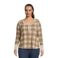 Terry & Sky Women’s Plus Size Long Sleeve Henley Waffle Tee 2 Pack