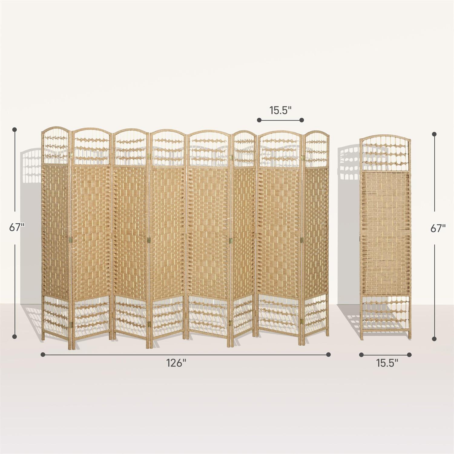 Demi Bonn 8-Panel Foldable Room Divider Screen Privacy Panel Wave Fiber Design, 67" Portable Partition for Home Office Space, Beige