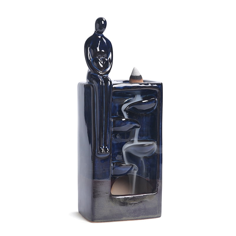 Statue Backflow Incense Holder Incense Burner Waterfall Aromatherapy Ornament Home Decor with Incense Cones and Incense Stick (Blue)