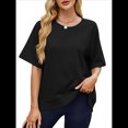 thumbnail image 1 of Camisetas de Gran Tamaño para Mujer, Cuello Redondo, Corta, Blusas Casuales de Verano, Blusas Holgadas de Corte Alto Negro L, 1 of 10