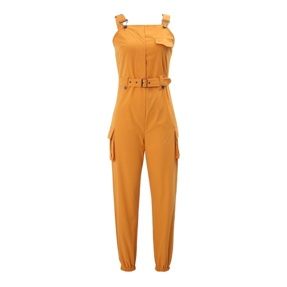 Listenwind Women Cargo Playsuit Sleeveless Jumpsuit With Pocket And Belt Elegant Pencil Pants Casual Loose Overalls