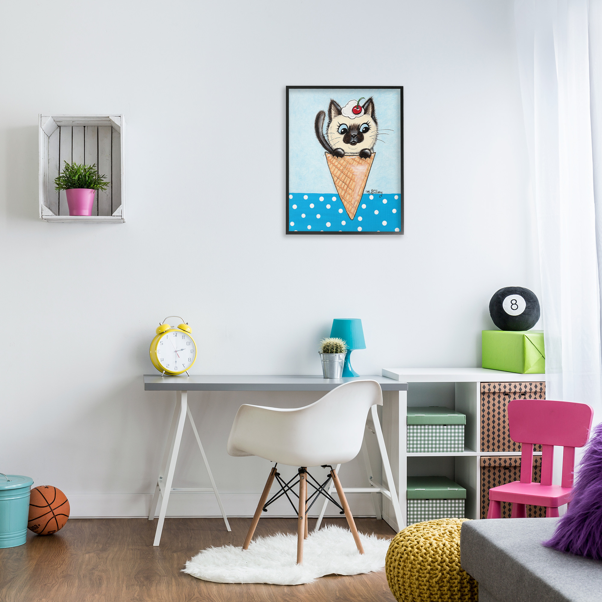 Stupell Industries Kitten Sundae Cone Animals & Insects Painting Black Framed Art Print Wall Art, 24 x 30