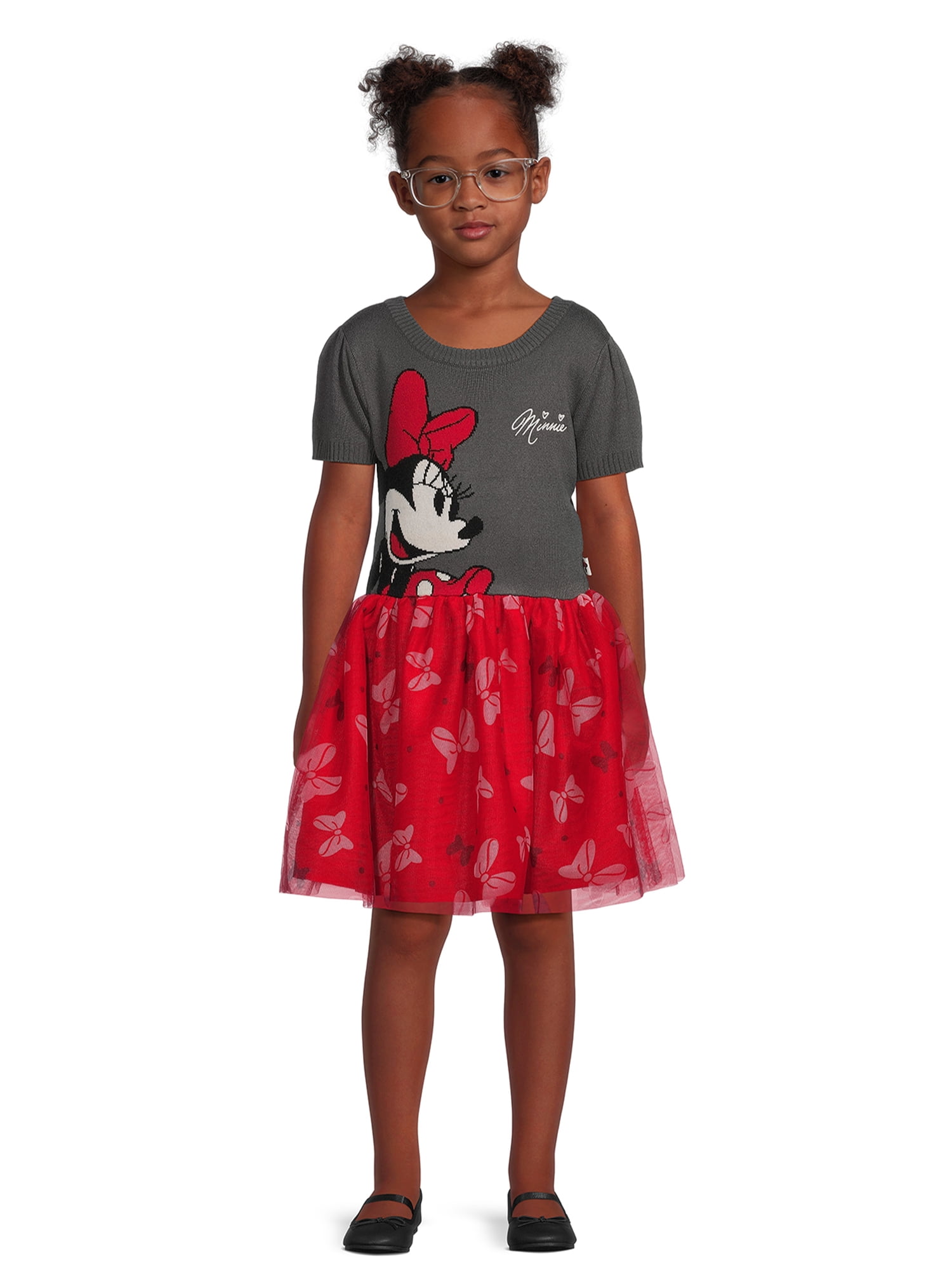 Minnie Mouse Girls Sweater Top Dress with Mesh Skirt, Sizes 4-16