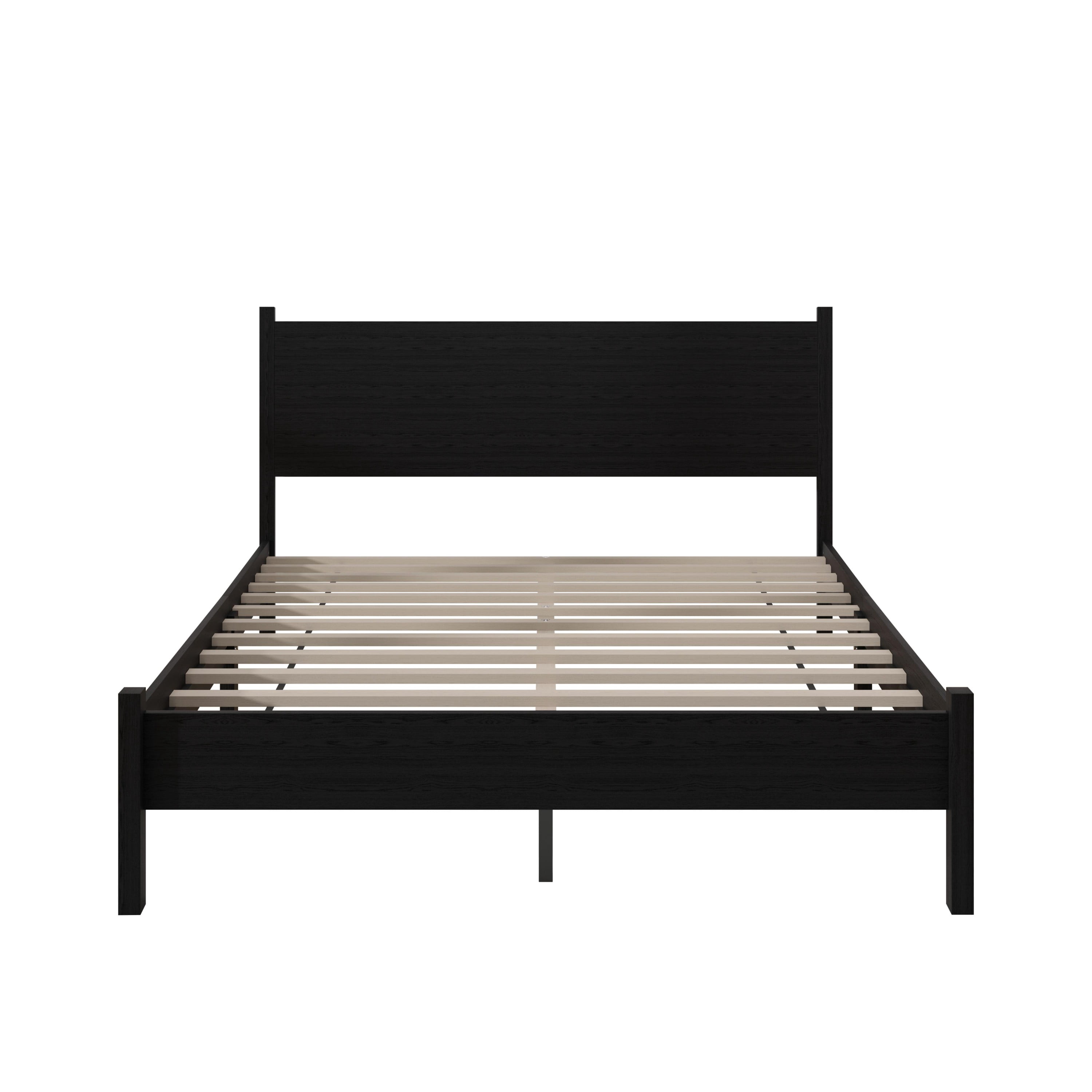 Home Design Branford Full Solid Wood Platform Bed Frame with Panel Headboard and Full Slat Support, Black