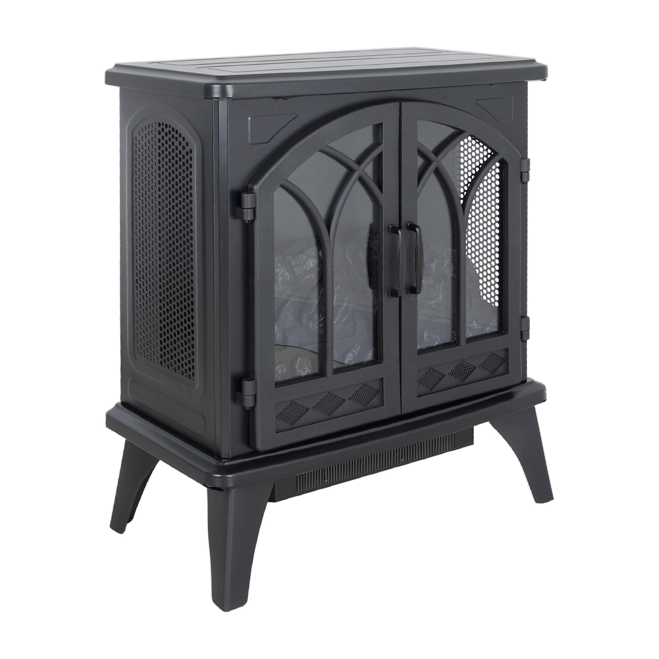 DEALTOPS 23.7'' Electric Fireplace Heater Stove, Adjustable Realistic Flame Effect Stove, Black