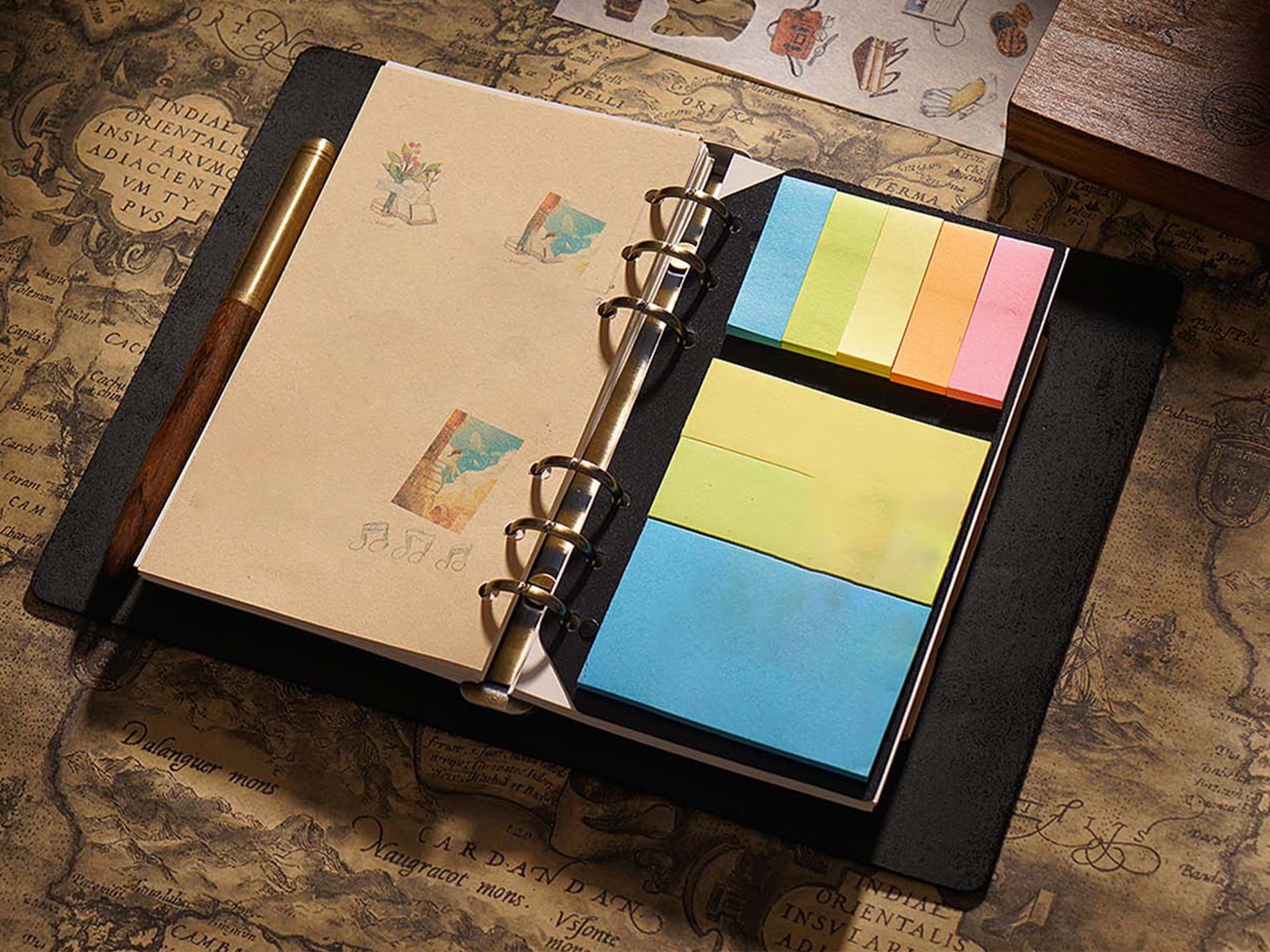 KISSKI Handmade A5 Leather Journals for Men, Refillable Planner Binder Travelers Notebook for Writing, 6 Ring Cover Notepad Holder with 160 Pages Lined, Diary Organizer Folio, 9 x 7 in, Black