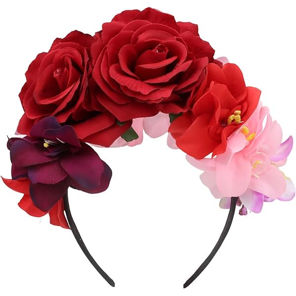 wonima44 Mexican Rose Flower Crown Hairband Day of The Dead Headband Mexican Flower Crown Floral Headband for Women