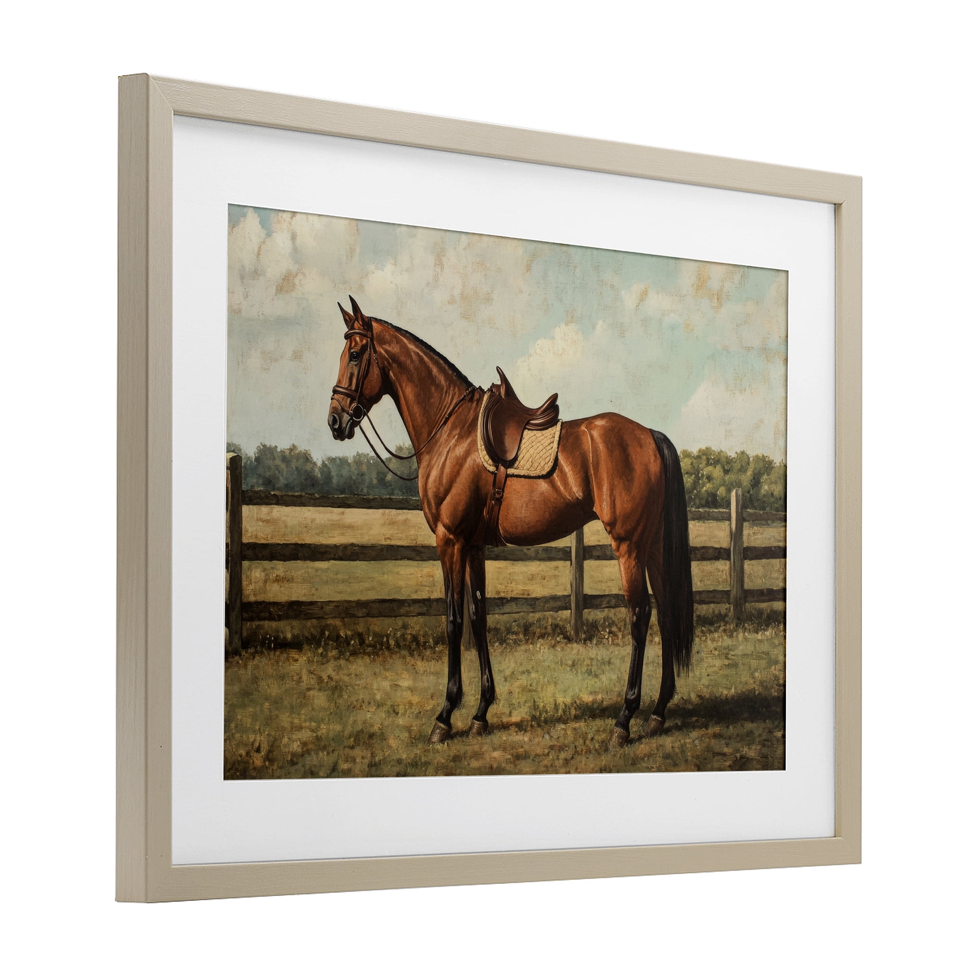 Stupell Industries Chocolate Stag Saddled in Pasture Birch Framed Print Under Glass, design by Petal Prints Design