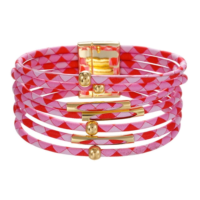 Qarigey magnética Multicapas Hebilla magnética Cuero Estampado de leopardo Regalos para el día de San Valentín Decoración de Type3 NO3