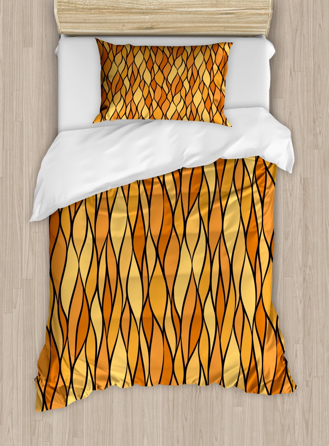 Yellow Brown Duvet Cover Set, Abstract Continuous Design of Monochrome ...