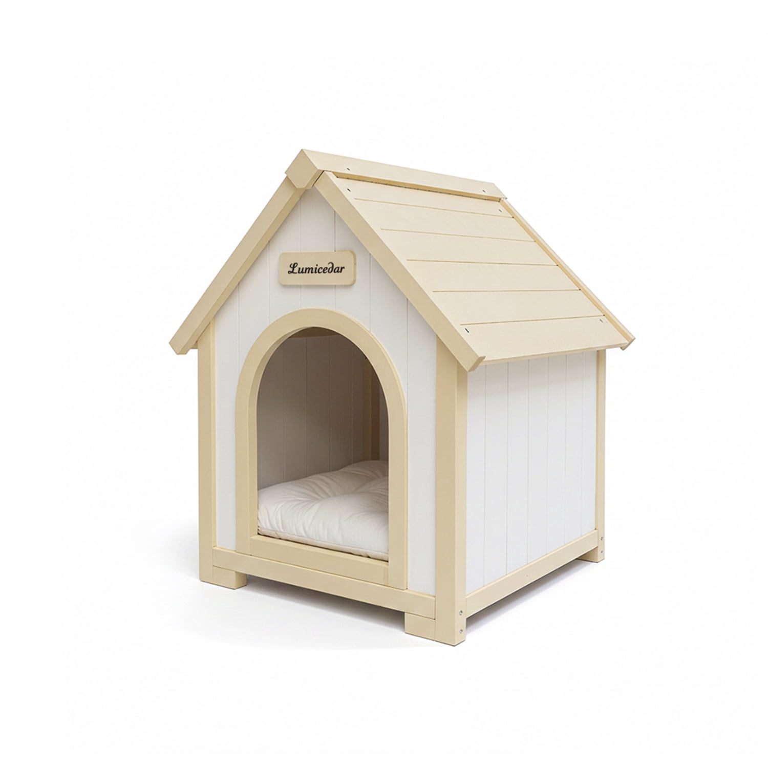 Modern Indoor Wooden Dog House with EVA Cushion – Solid Cedar Pet House for Small Dogs & Cats