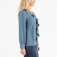 thumbnail image 3 of Howard's M/L Lapis Crinkle Crepe Asymmetrical V-Neck Ruffle Long Sleeve Blouse for Women, 3 of 4