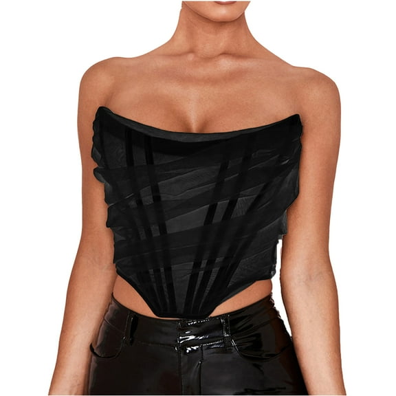 Fjofpr Black Corset Tops for Women Women Casual Sexy Eyelet Lace-up Solid Fishbone Court Vintage Corset Straps Tank Top