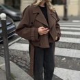 thumbnail image 2 of Breezora Womens Double Breasted Trench Coat with Belt Notch Lapel Short Jacket Pockets L Size Coffee, 2 of 6