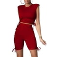 thumbnail image 1 of Sylvamorning Women Solid Color Clothes Set Tops+High Waist Shorts Drawstring, 1 of 5