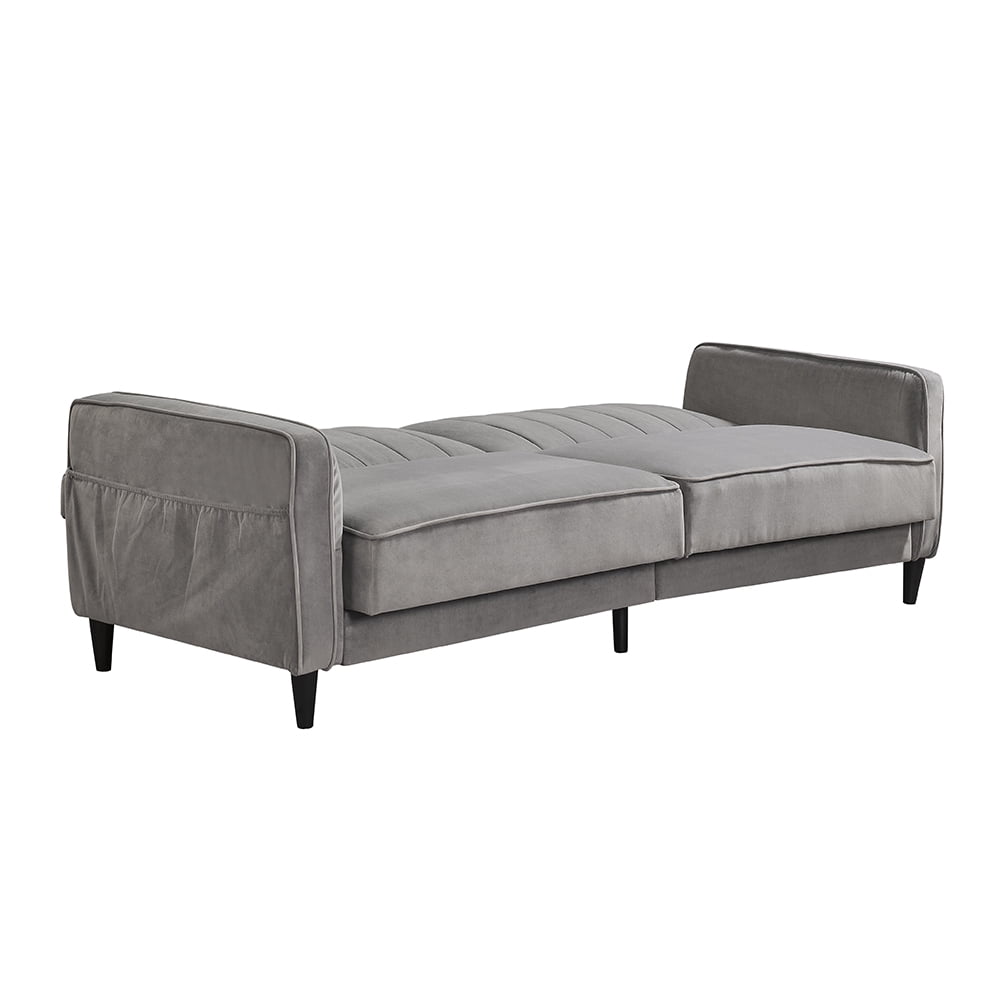 Kepooman 3 Seater Premium Velvet Sofa Bed, Vintage Sleeper Couch with Wooden Legs - Gray Kepooman 3 Seater Premium Velvet Sofa Bed, Vintage Sleeper Couch with Wooden Legs - Gray