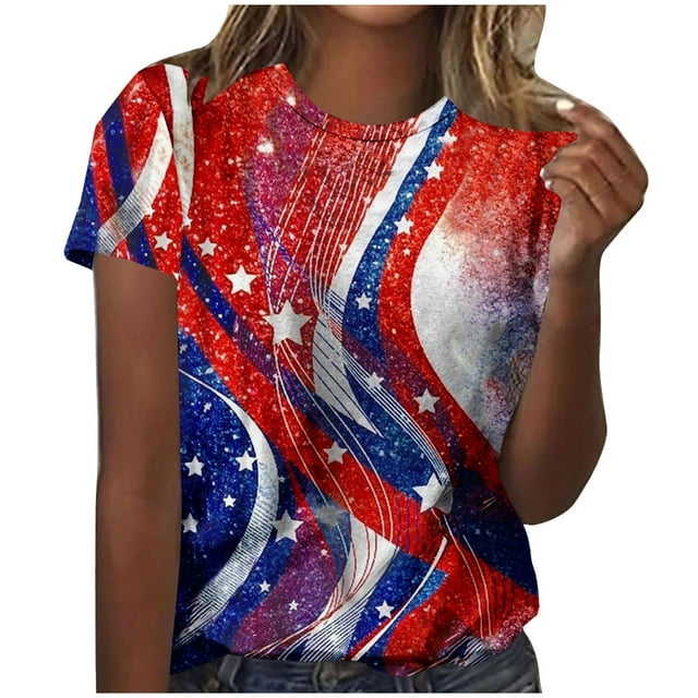 Camisas de Mujer Casual Impreso Cuello Redondo Manga Corta, Camisa Casual para Uso Diario Y de Fiesta