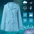 thumbnail image 2 of Womens Hoodie Rain Watertight Coat Solid Pockets Zipper Jacket Workout Outdoor Windproof Rain Jacket, 2 of 6