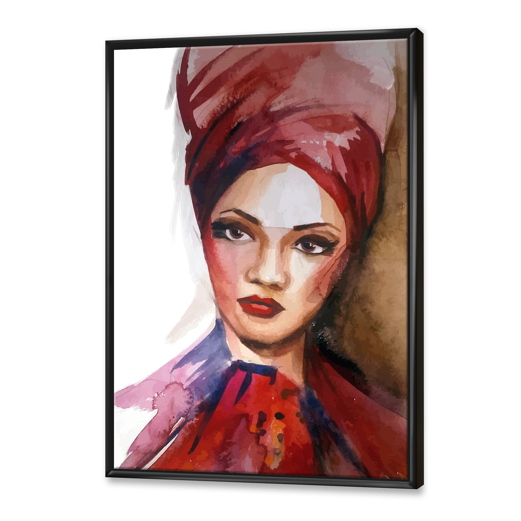 Designart 'Portrait of Young African American Woman I' Modern Framed Canvas Wall Art Print