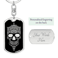 thumbnail image 2 of Calavera Mexican Sugar Skull 84 Stainless Steel or 18k Gold Premium Swivel Dog Tag Keychain, 2 of 16
