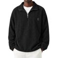 thumbnail image 2 of Fmbrln Mens Corduroy Quarter Zip Sweatshirt Stand Collar Long Sleeve Solid Color Shirts Fall Winter Fashion Pullover Tops with Chest Patch Label Black M, 2 of 5